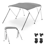 Costway 4-Bow Boat Bimini Top Aluminum Sun Shade Protection Roof w/Storage Boot Oxford Boat Canopy Grey