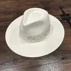 NWT B Couture Women's Wool Felt Jacquard Band Ysee Fedora Hat White 57cm/Medium