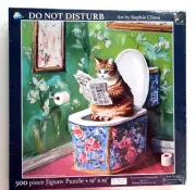 SunsOut 500 Piece DO NOT DISTURB Cat Reading on Toilet Puzzle New & Sealed!