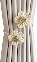 2 Pcs Boho Curtain Tie Backs for Curtains, Floral Ropes Curtain Holders for Drapes, Curtain Holdback for Home Office Room (Beige)