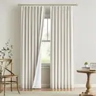 Natural Full Blackout Curtains Linen Blended Darkening Window Curtains 84 inc...