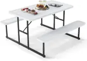 Picnic Table Bench Set for 2-4 People, Outdoor Rectangular Camping Dining Table