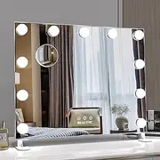 Vanity Mirror with Light, 50cm Hollywood Makeup Mirror with Light, LED Vanity Mirror for Makeup Desk, 3 Color Modes & Smart Touch Control, Tabletop Mirror or Wall Mirror for Bedroom, Silver