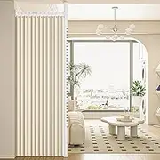 TRAGLO Room Divider Tension Curtain Rods No Drilling Height Adjustable Temporary Privacy Wall Dividers Partition Space Separator for Bedroom Living Room(Beige,Width1.6m～2.1m)