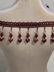RUBY GOLD Teardrop Beads Fringe W/gimp Trimming 4” wide Sold By The Yard