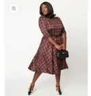 UNIQUE VINTAGEBurgundy & Black Buffalo Plaid Knit Devon Swing Dress NWT 5XL