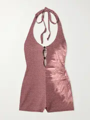 [SIEDRÉS] SIEDRÉS - Yanu Printed Striped Jersey Halterneck Playsuit - Multi - large large Multi