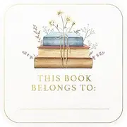 Mobiusea Creation Floral Book Design This Book Belongs to Stickers | Book Plates Labels | 2 x 2 Inch | Gold Foil | 60pcs Stickers for Book Name Stickers and Book Labels