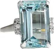 [Zhiwen] DOCCESTU Vintage Fashion Women 925 Silver Aquamarine Gemstone Ring Engagement Wedding Jewelry Size 5-11