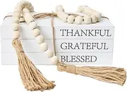 Decorative Books for Home Decor, White Faux Books for Decoration, Rustic Farmhouse Stacked Display Books (Thankful Grateful Blessed)