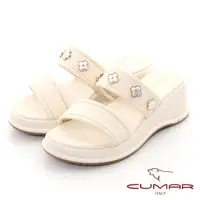 在飛比找momo購物網優惠-【CUMAR】一字花朵裝飾楔型厚底涼拖鞋(米白色)