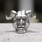 Unique Demon Horn Ring - Handmade 925 Sterling Silver Gothic Devil Skull Ring