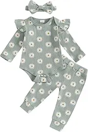 [allshope] Baby Girl Fall Clothes Set Floral Print Long Sleeve Romper Pants Set Cute Infant Newborn Outfit 3 6 9 12 18 Months