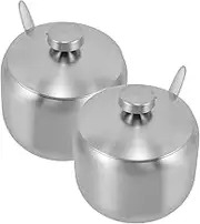 Vaguelly 2pcs Stainless Steel Condiment Jars with Lid Multi Purpose Sugar and Salt Containers for Kitchen Counter Dining Table Elegant Round Holders