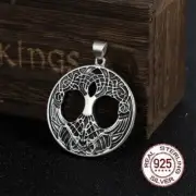 925 Sterling Silver Norse Life of Tree Pendant Necklace Cow Leather & Keel Chain
