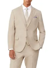 [Van Heusen] Sharkskin Plain Slim Suit Jacket in Ecru