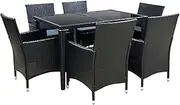 Gardeon Outdoor Dining Set 7pcs Rattan Wicker Lounge Setting Table and Chairs, Patio Conversation Sets Furniture Garden Aluminum, Weather-Resistant Cushions Storage Cover Black High Backrest