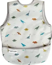 Tiny Twinkle Mess-Proof Apron Bib - Baby & Toddler Waterproof Smock with Tug-Proof Closure, Dinosaur, Small 6-24 Months