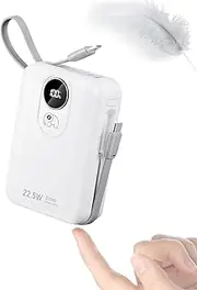 Built-in Cable 20000mAh Power Bank: 22.5W Fast Charging External Battery for Mobile Phone, USB C (Input & Output) Battery Pack, Portable Charger with 4 Outputs & 2 Inputs