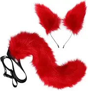 Fox Ears and Tail Set Red Fluffy Fox Faux Fur Wolf Tail and Clip Ears Cute Animal Costume Halloween Cosplay