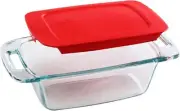 Pyrex Easy Grab 1.5-Qt Glass Loaf Dish with Lid, Tempered Glass Baking Pan with