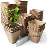 Peat Pots, 100 Pack 3.15 Inch Square Seed Starter Tray Seedling Pots Organic
