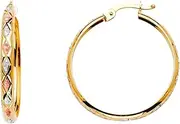 [JewelryWeb] 14k Yellow Gold White Gold and Rose Gold Sparkle Cut H dome Hoop Earrings 26x26mm-Hoop Earring for Women