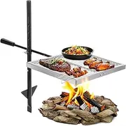 BiggerFire Swivel Campfire Grill 360° Adjustable Open Fire Grill Grate, Fire Pit Grill Grate over Fire Pits, Outdoor Cooking Equipment for Camping,Picnics Campfires