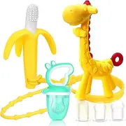 SHARE&CARE Baby Teething Toys and Natural Organic Fruit Feeder Pacifier/Baby Teether Chew Toys Fresh Food Feeder/ 1 Teethers and 1 Feeder with 3 Silicone Sacs (Yellow)
