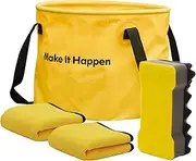 HOTO Car Wash Kit, Car Cleaning Kit, Car Detailing Set, 20L Outdoor Foldable Bucket, Wavy Double-Sided Sponge, 2 Pcs High-Density Cloth, High Capacity, Suitable for Small and Medium Vehicles