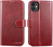 LENSUN Genuine Leather Case for iPhone 11, Mobile Phone Case [Genuine Leather] [Magnetic Closure] [RFID Protection] Mobile Phone Case Leather Case Foldable Compatible with iPhone 11 - Wine Red