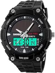 [zolyet] Fashion Solar Power Dual Time Sports Watch Wristwatch for Men and Women black