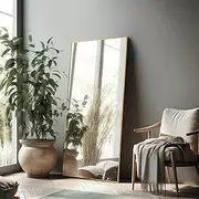 NeuType Full Length Mirror Wall Mirror, Large Floor Mirror Full Body Dressing Mirror, Long Mirror Bathroom Mirror Standing Mirror, Large Mirrors for Bedroom, Metal Frame, Gold 47"x22" No Stand