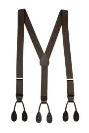 Tuxedo Suspenders for Men Black Genuine Leather Button End 1.25 Inches Mens B...