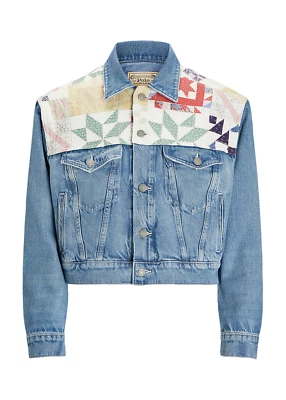 Women's Polo Ralph Lauren Quilted Patchwork Denim Trucker Jacket New $398