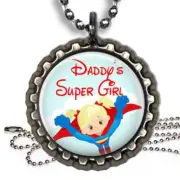 Daddy's Super Girl Kid's Bottle Cap Necklace & Chain Handmade Gifts
