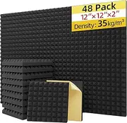 48 Pack Sound Proof Panels Self-adhesive, 2"X 12" X 12" inch Acoustic Foam Panels High Density 35kg/m³ Soundproof Wall Panels Fast Expand, Sound Absorbing Foam for Recording