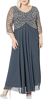 [J Kara] Women's Plus Size 3/4 Sleeve V-Neck Geometrical Beaded Long