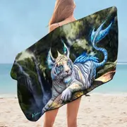 Fantasy Art White Nero Tiger Microfiber Beach Towel