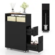 Costway Mobile Bathroom Storage Cabinet Laundry Sideboard Slim Toilet Side Cupboard w/Tissue Holder & Open Shelf