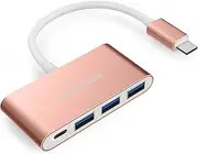 LENTION 4-in-1 USB-C Hub with 3 USB 3.0 and Type C Power Delivery Compatible 2022-2016 MacBook Pro 13/15/16, New Mac Air/Surface, ChromeBook, More, Multiport Charging Adapter (CB-C13se, Rose Gold)