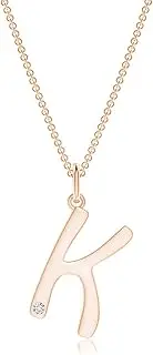 [Angara] Natural Gypsy Set Diamond Capital "K" Initial Pendant Necklace in 14ct Solid Gold for Women | April Birthstone Jewellery for Her