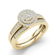 14K Yellow Gold 1/3ct TDW Diamond Cluster Halo Bridal Set
