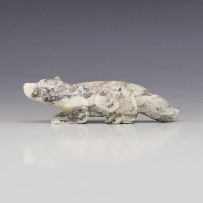 NATIVE AMERICAN ZUNI SILVER ONYX WOLF FETISH BY NELSON YATSATTIE