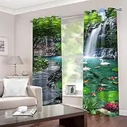 Soft Blackout Thermal Insulated Window Curtain Forest River 2 x W150cm x D230cm Blackout Curtains 3D Insulated Curtain Polyester for Bedroom Children's Room Office