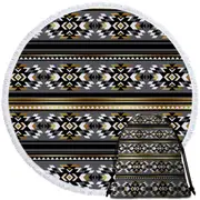 Golden Aztec Pattern over Grey Round Beach Towel