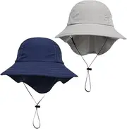 [BESTYASH] Summer Outdoor Hat Kids Bucket Hat Toddlers Breathable Cotton Grey Navy