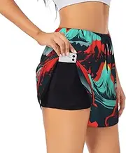 [GaxfjRu] Volcano Bloom Print Women's Running Shorts High Waisted Running Shorts Pocket Sporty Gym Elastic Short, Black, XXL