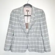 Tailored Rebecca Taylor Linen Plaid Gray Blazer Jacket Womens 16