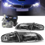 BLACK HOUSING CLEAR CORNER HEADLIGHT LAMP+FAN LED HID KIT FOR 98-99 MAZDA 626 (for: Mazda)
